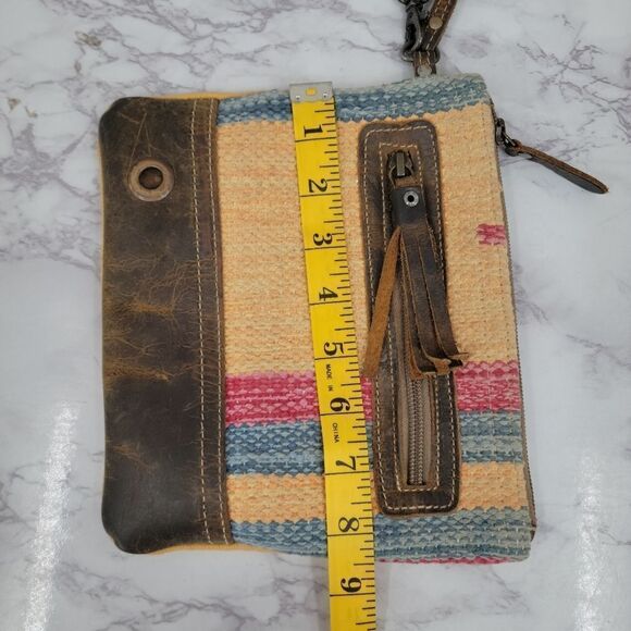 Myra Bag Mid Summer Pouch Wristlet Leather Cotton Boho - Picture 12 of 12